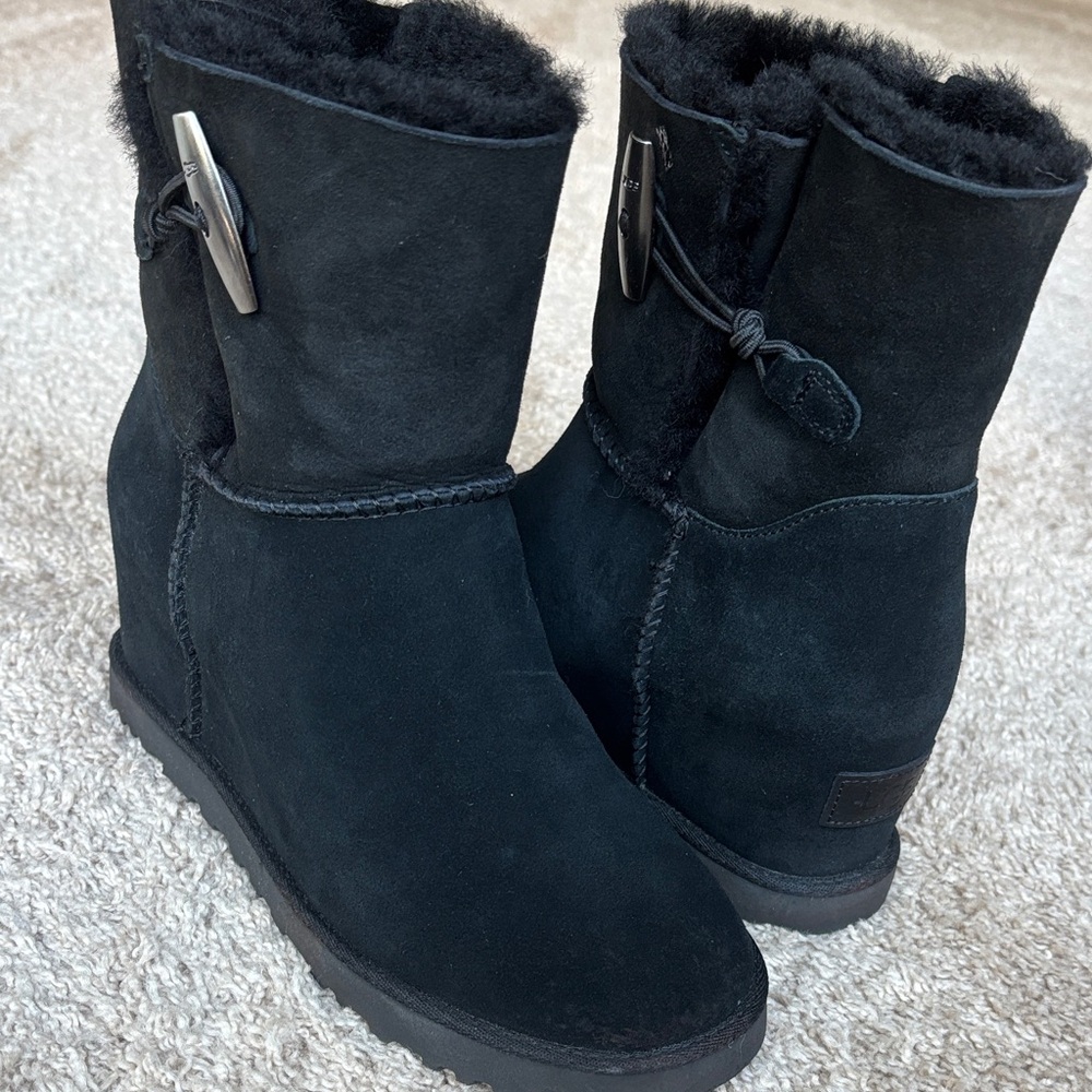 Ugg black button wedges